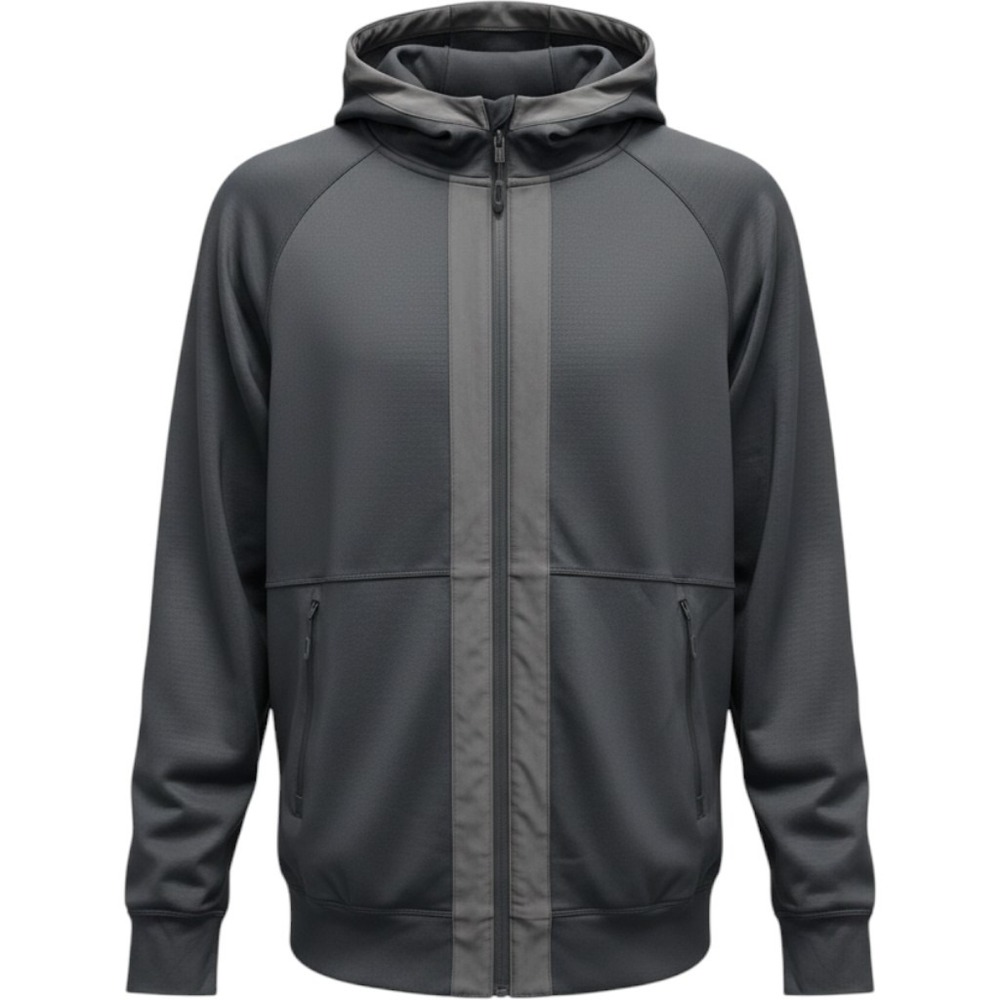 Industry Mens Full Zip Athletic Hoodie Black Grey Mixed Media Tech Jacket L